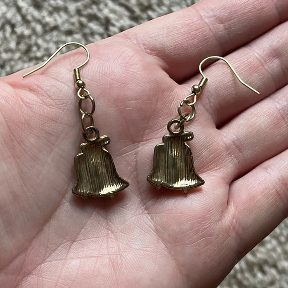 Festive Christmas Bells Dangle Earrings | silver tone - Picture 3 of 4